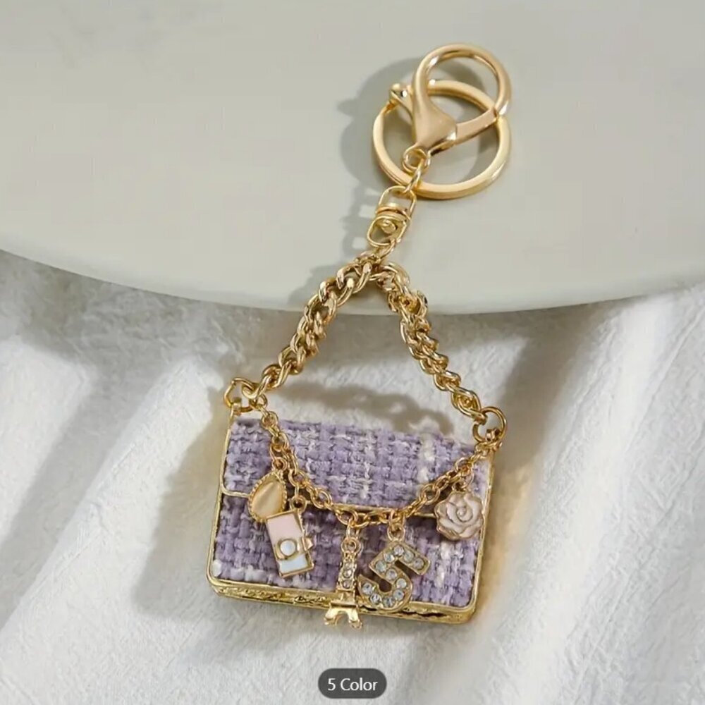 PURPLE Mini Handbag Keychain-Metal Key Chain Ring Bag Backpack Charm